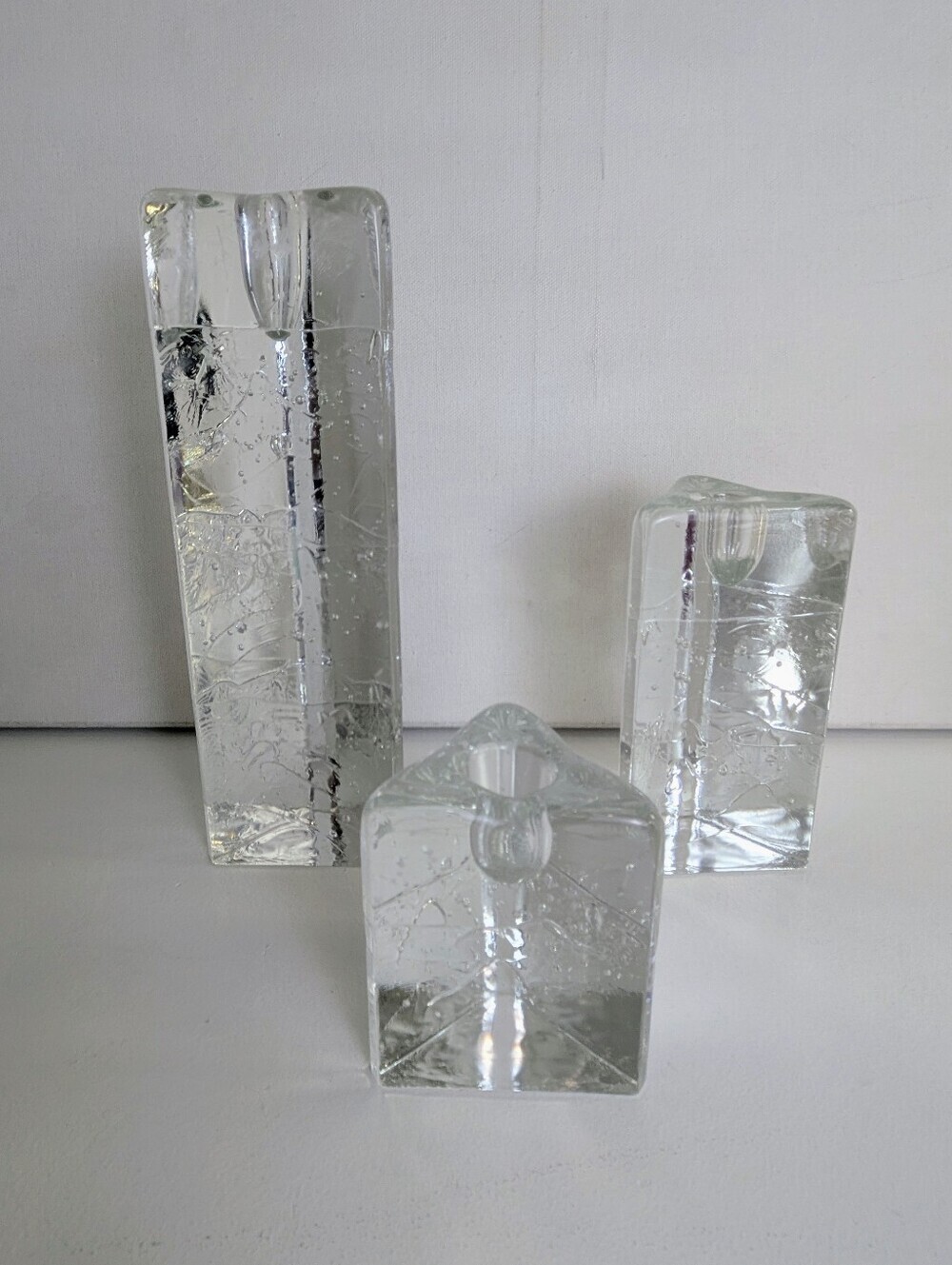 Timo Sarpaneva Iittala Set of 3 Arkipelago Glass Candlesticks Finland Triangle